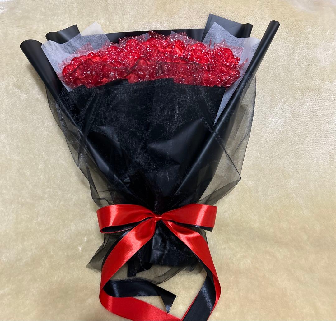 30本赤バラブーケ 60＊50cm ラッピングリボン 2重❣️枯れない花 永生花