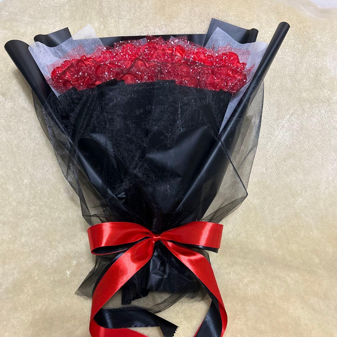 30本赤バラブーケ 60＊50cm ラッピングリボン 2重❣️枯れない花 永生花