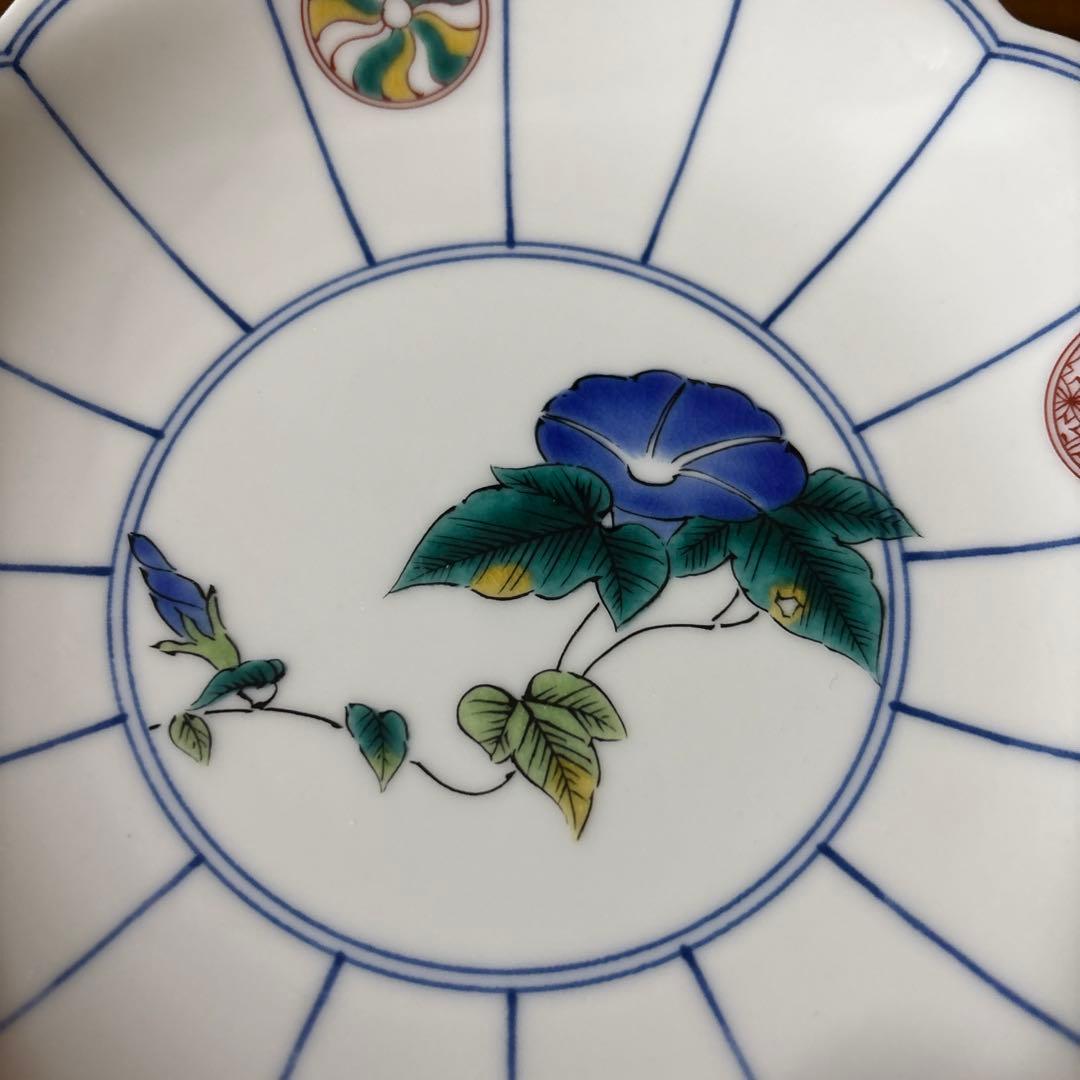 最終価格 九谷焼　香祥　中皿5枚　菊割　丸紋　絵がわり