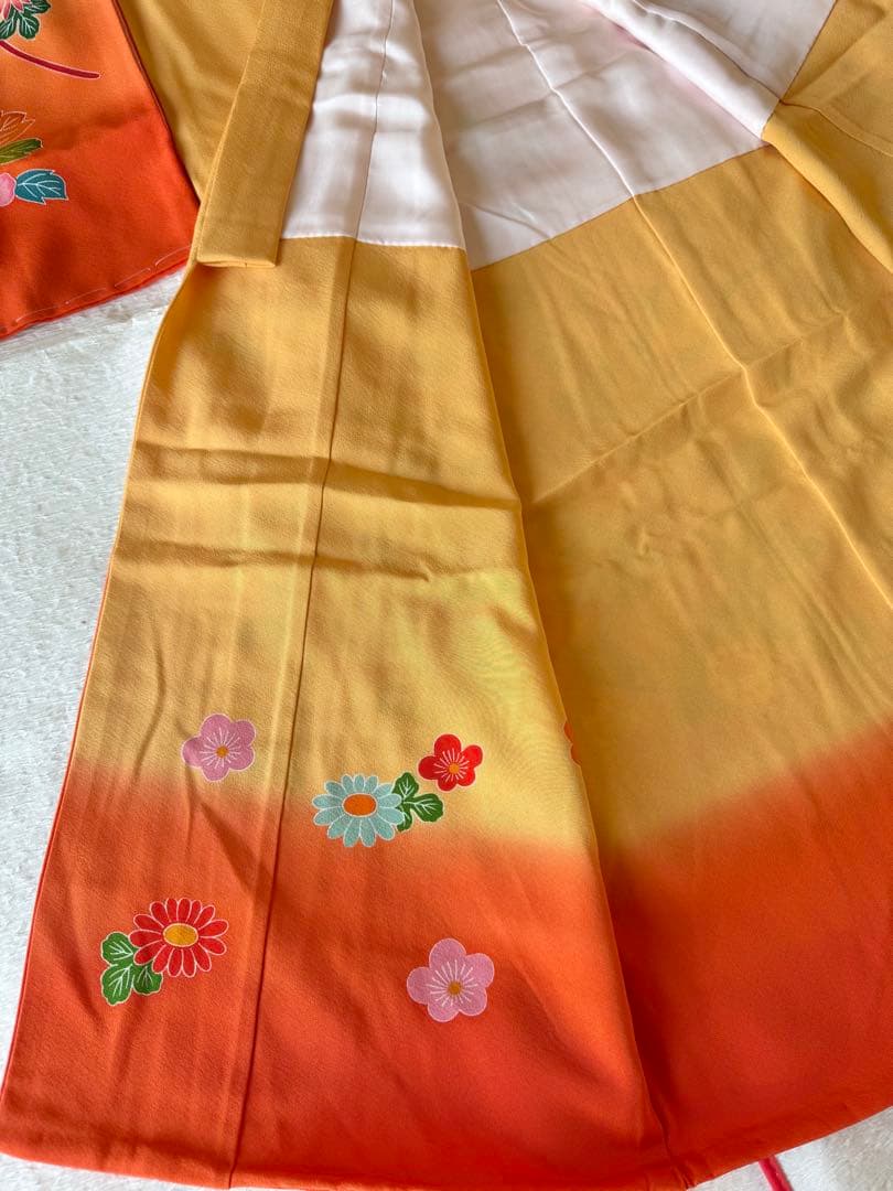 七五三に★逸品　正絹縮緬に花籠と四季花々① 7歳着物フルセット