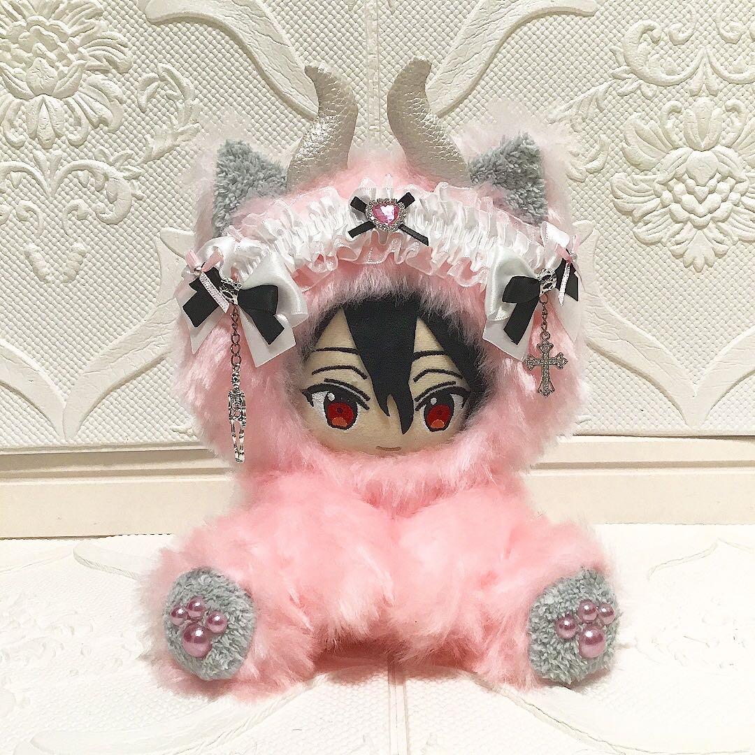 【52】おすわり　ぬい服　16cm 着ぐるみ　ねこ 悪魔　ピンク　デビル
