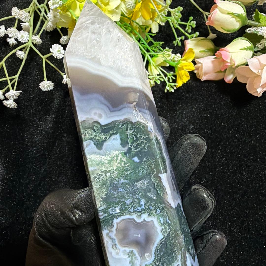 激レア 高品質 レッドモスアゲート クオーツ共生 ポイント オベリスク