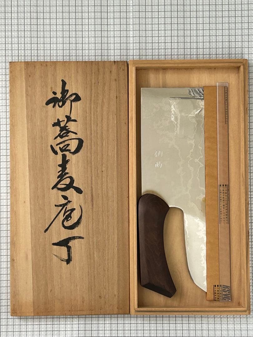 仙助 蕎麦包丁 ダマスカス 鏡面仕上げ 安来鋼青紙二号 330mm 檜茶色曲柄