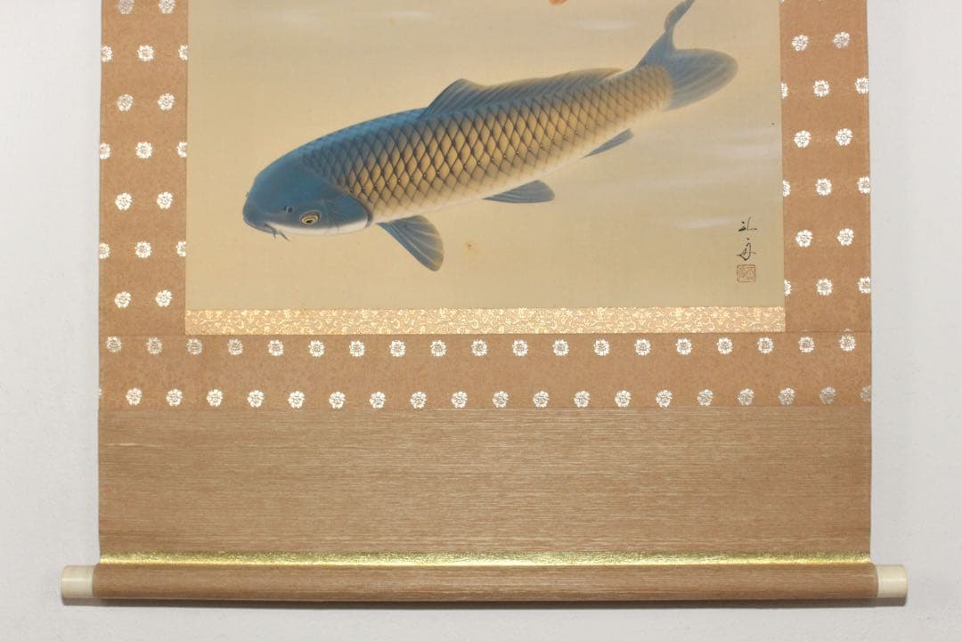 No5132 掛軸　武藤孤舟　双鯉図　絹本着色　日本画　絵画　古美術　送料無料