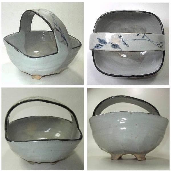 萩焼 四方形菓子鉢 乾山写 銘「五陶」骨董 共箱