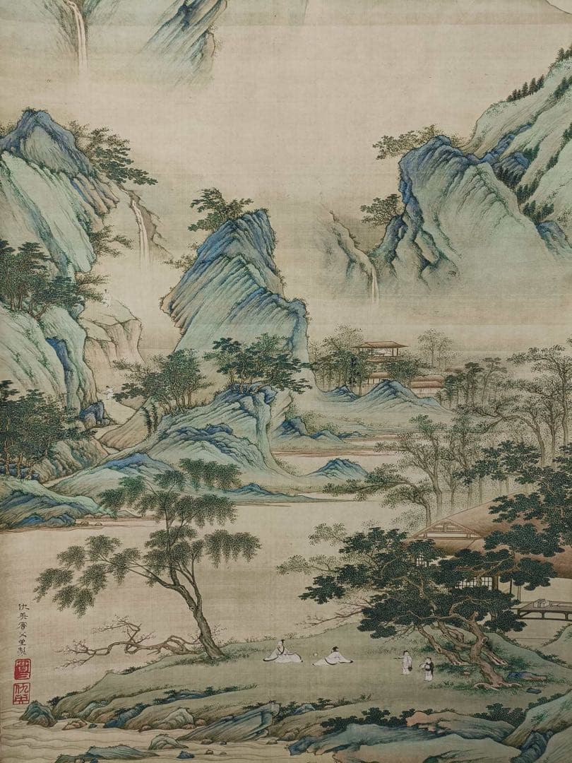 【仇英】山水图 中国画 掛け軸 水墨画 和室 玄関 茶室 壁掛け 美術品