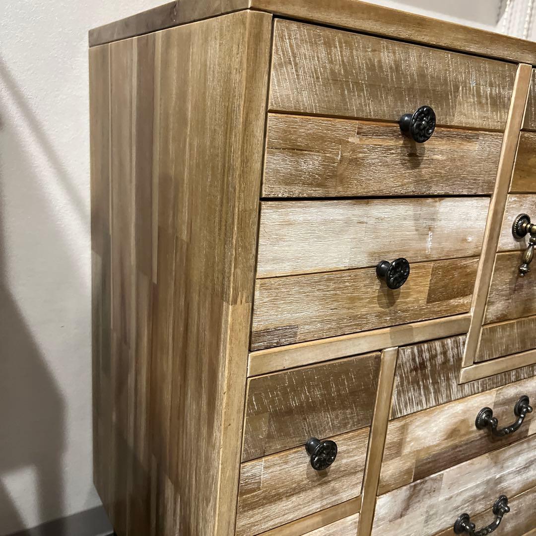 アンティーク調家具　木製パッチワークデザインチェスト