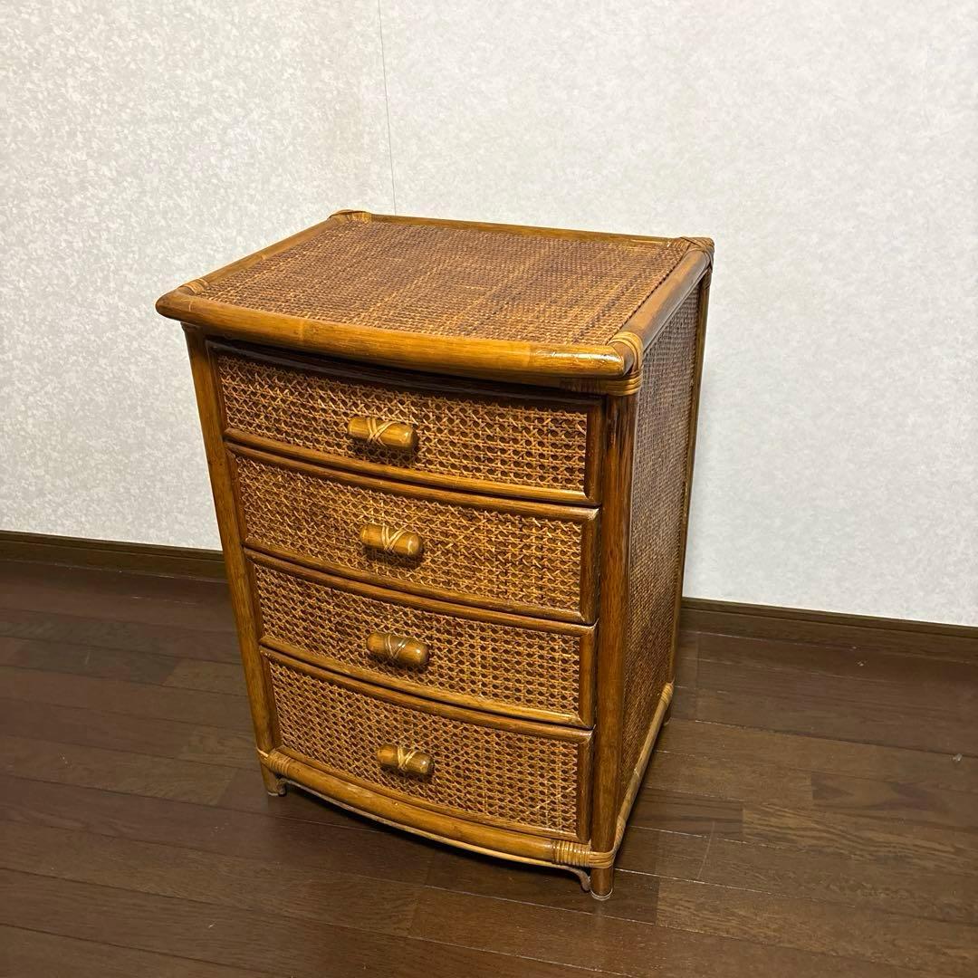 【美品】ラタンチェスト ４段 藤家具 高品質 ラタン チェスト