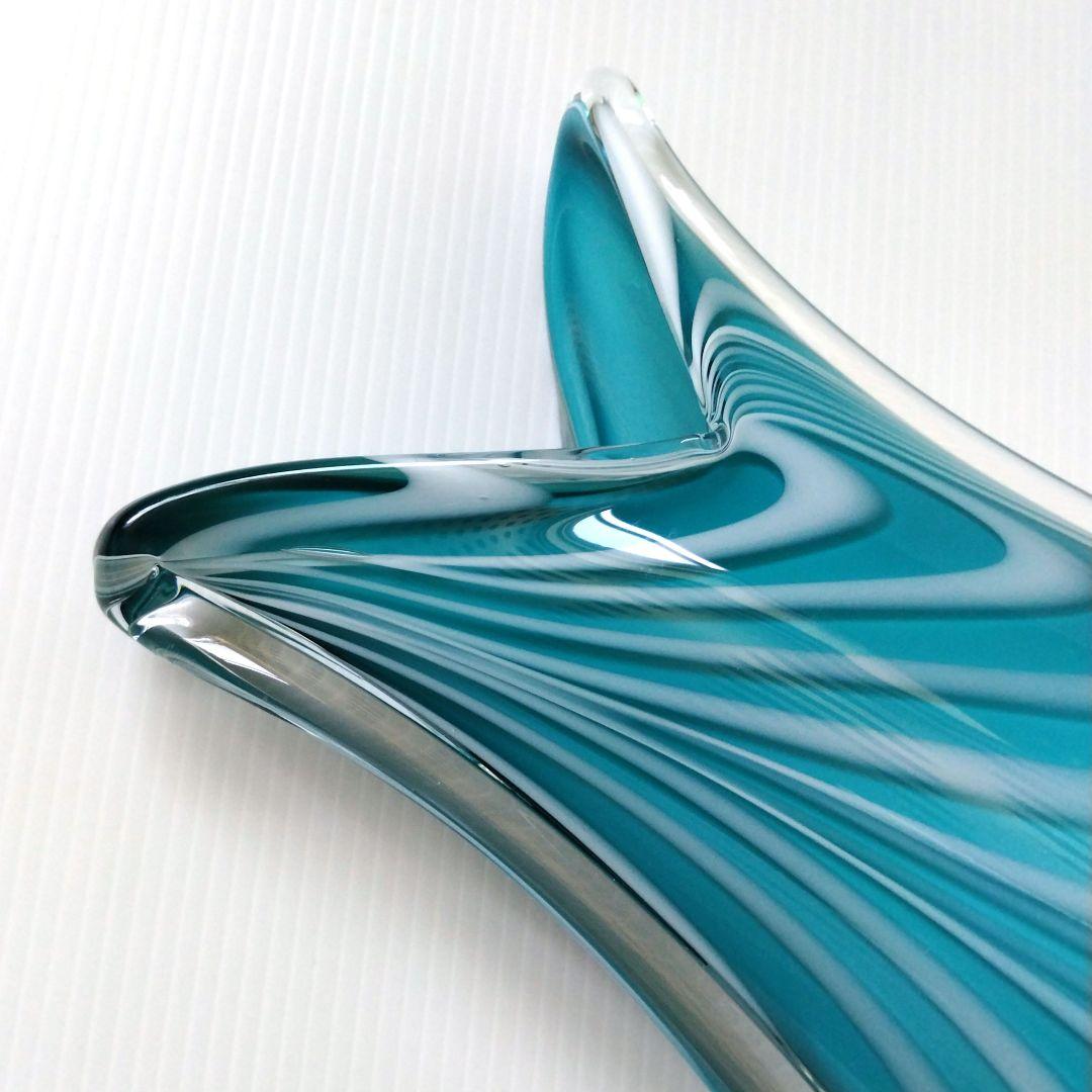 カメイガラス ガラス 花器 フラワーベース 花瓶 ブルー ターコイズブルー 金箔