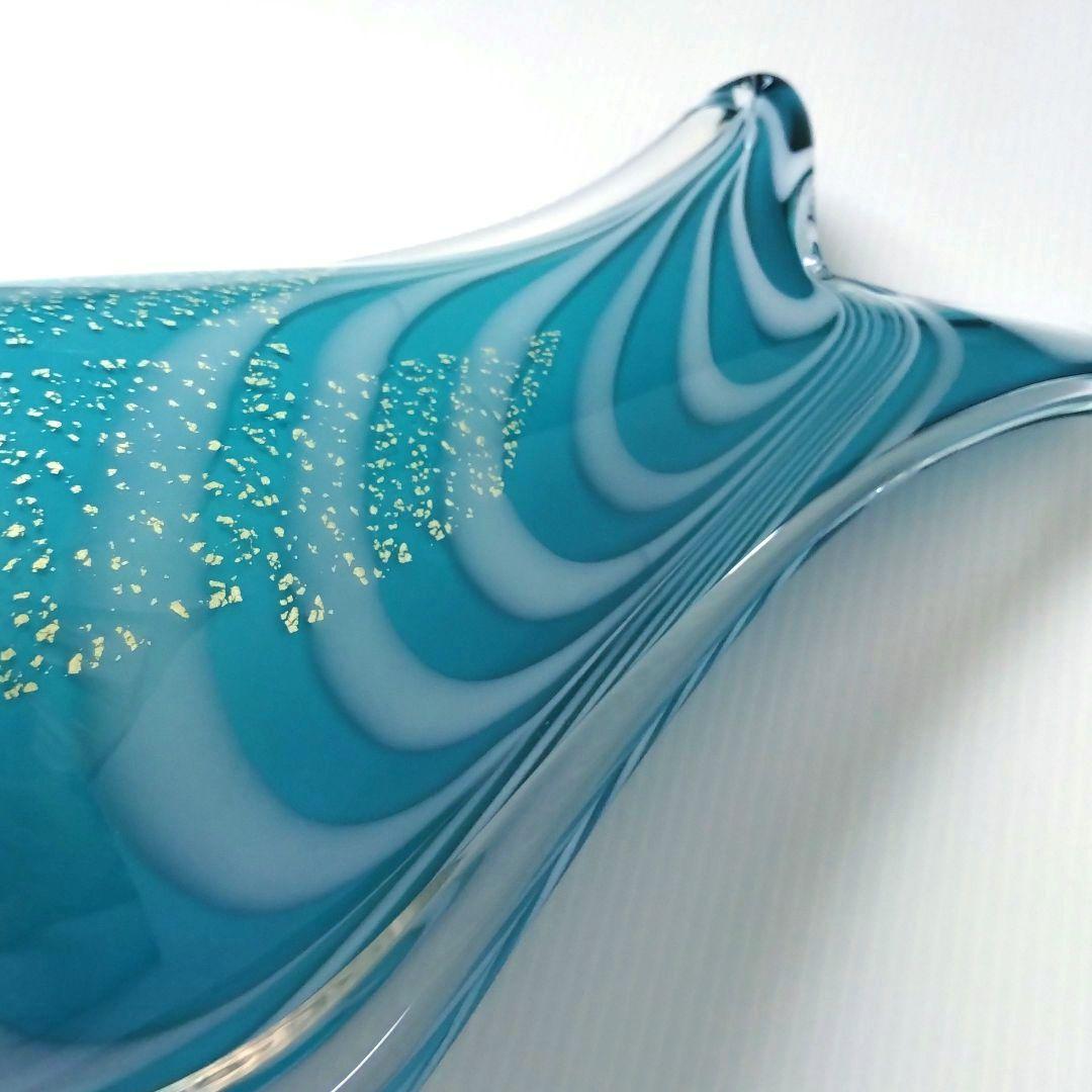 カメイガラス ガラス 花器 フラワーベース 花瓶 ブルー ターコイズブルー 金箔