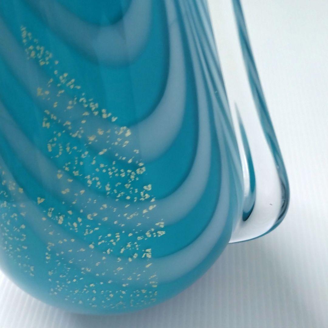 カメイガラス ガラス 花器 フラワーベース 花瓶 ブルー ターコイズブルー 金箔