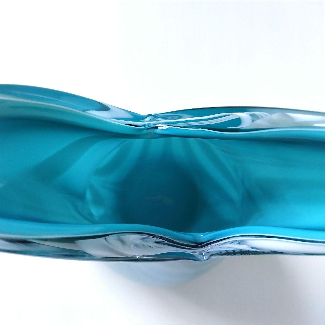 カメイガラス ガラス 花器 フラワーベース 花瓶 ブルー ターコイズブルー 金箔