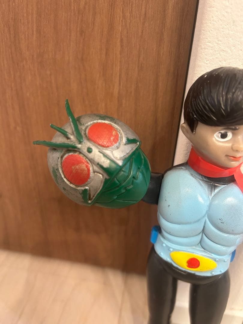 当時物 無版権 3本アンテナ　仮面ライダー 面取れ　ソフビ 検）旧バンダイ