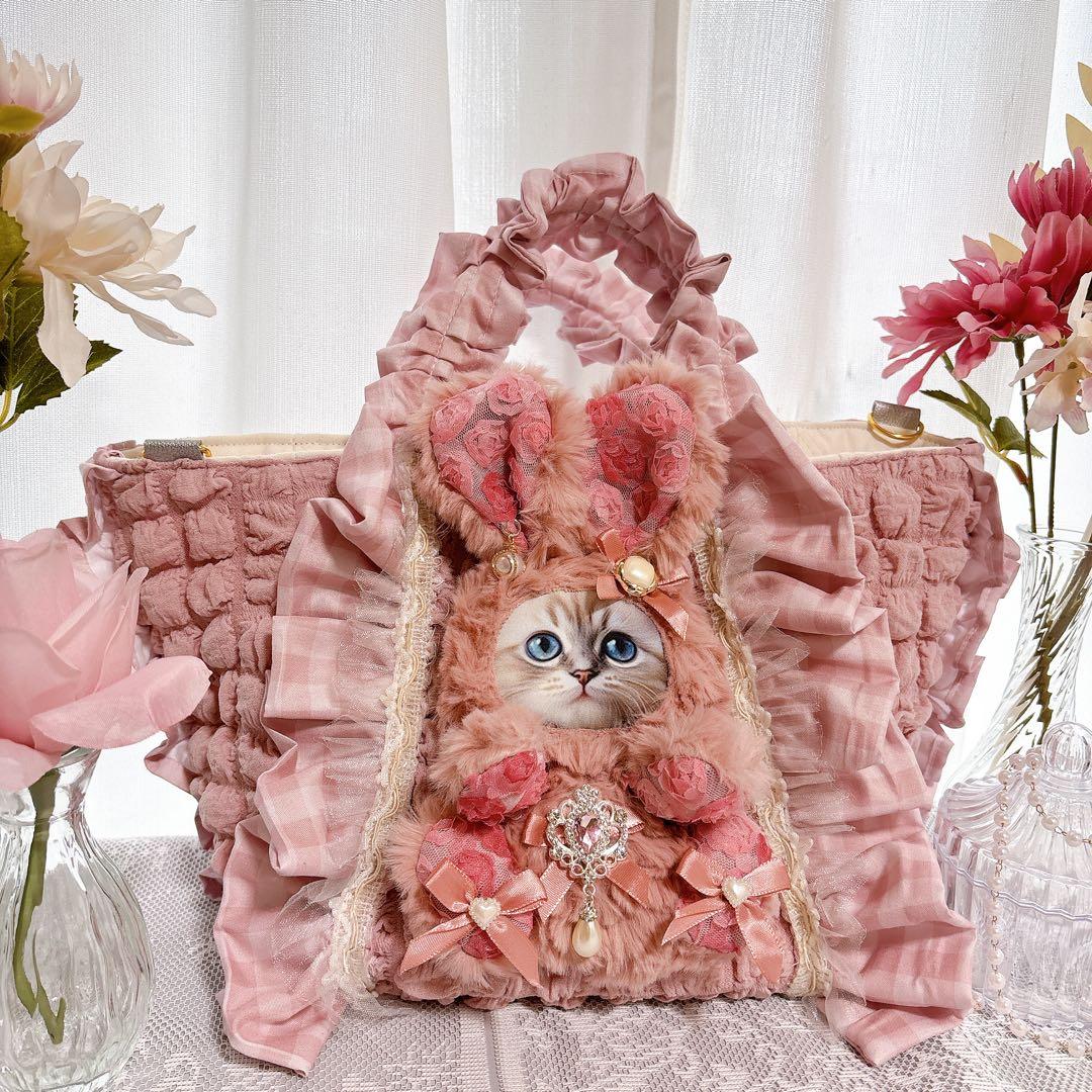 ゆ*ら様 うさ耳　ねこ　ピンクフリルバック　底板付き　コヤンイサムチョン風