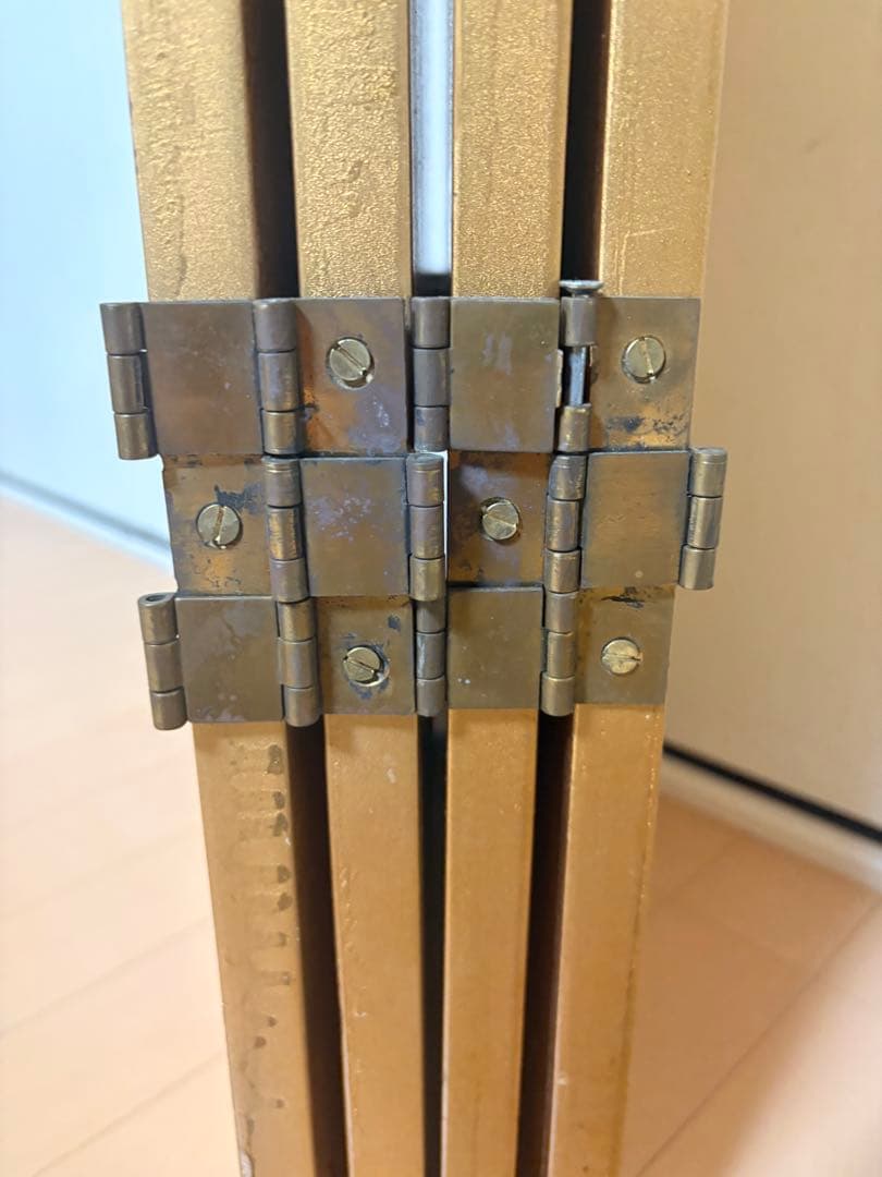 金屏風　金箔　花車　四つ折り　4曲　パーテーション　衝立