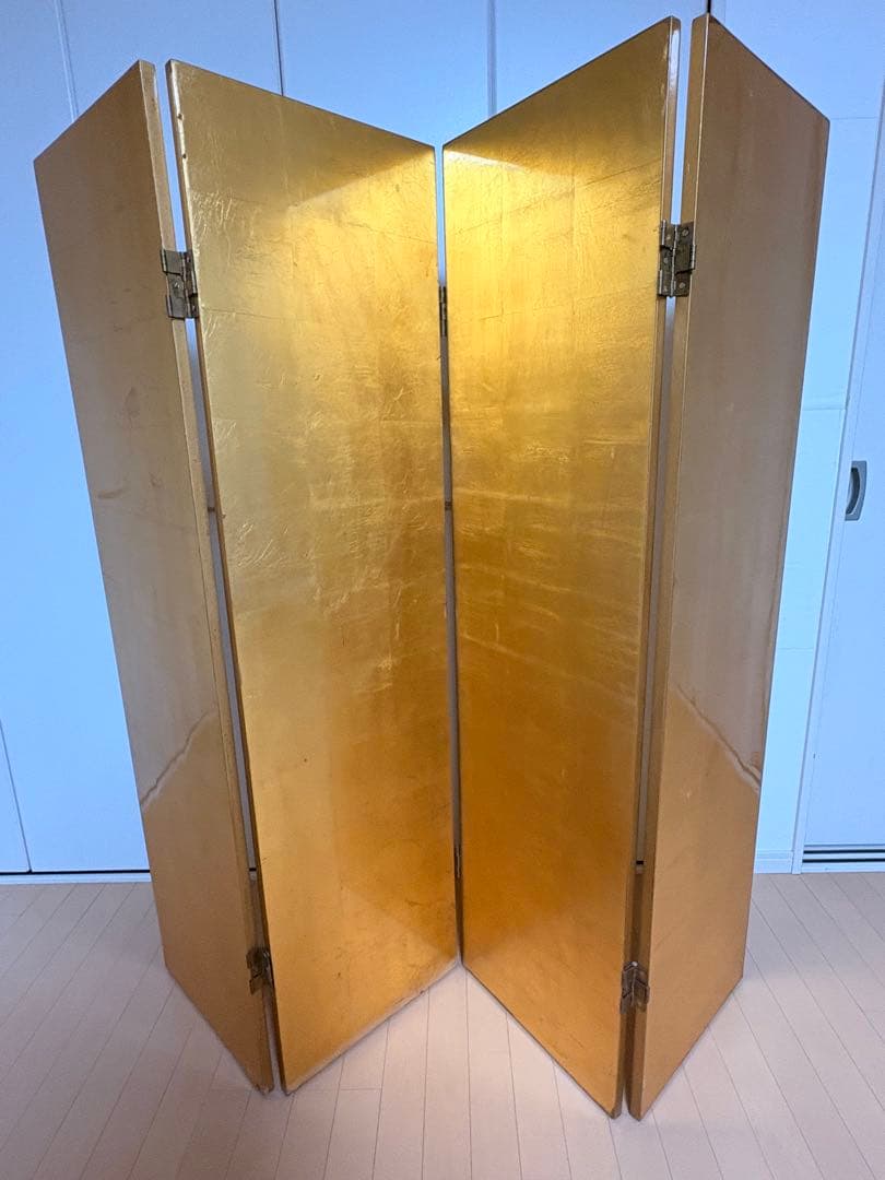 金屏風　金箔　花車　四つ折り　4曲　パーテーション　衝立