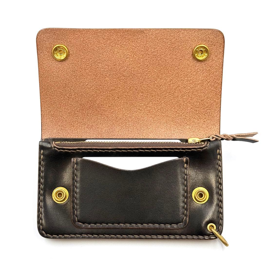 ミドルトラッカーウォレット(ブラック)サドルレザー　タロンジッパー　2層タイプ