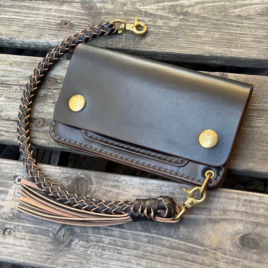 ミドルトラッカーウォレット(ブラック)サドルレザー　タロンジッパー　2層タイプ