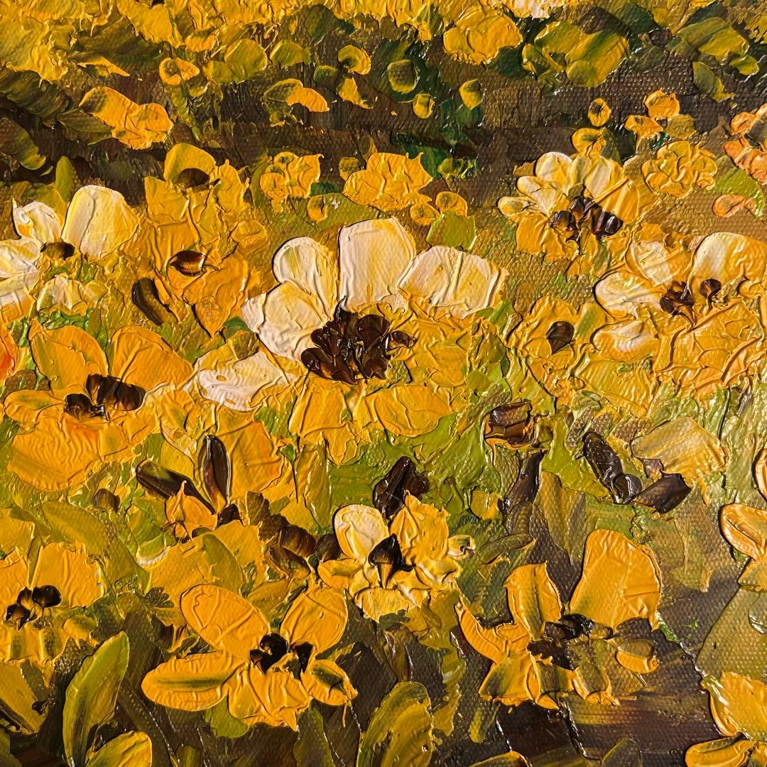 手書き油絵 菜の花畑 肉筆絵画 インテリア 油彩画