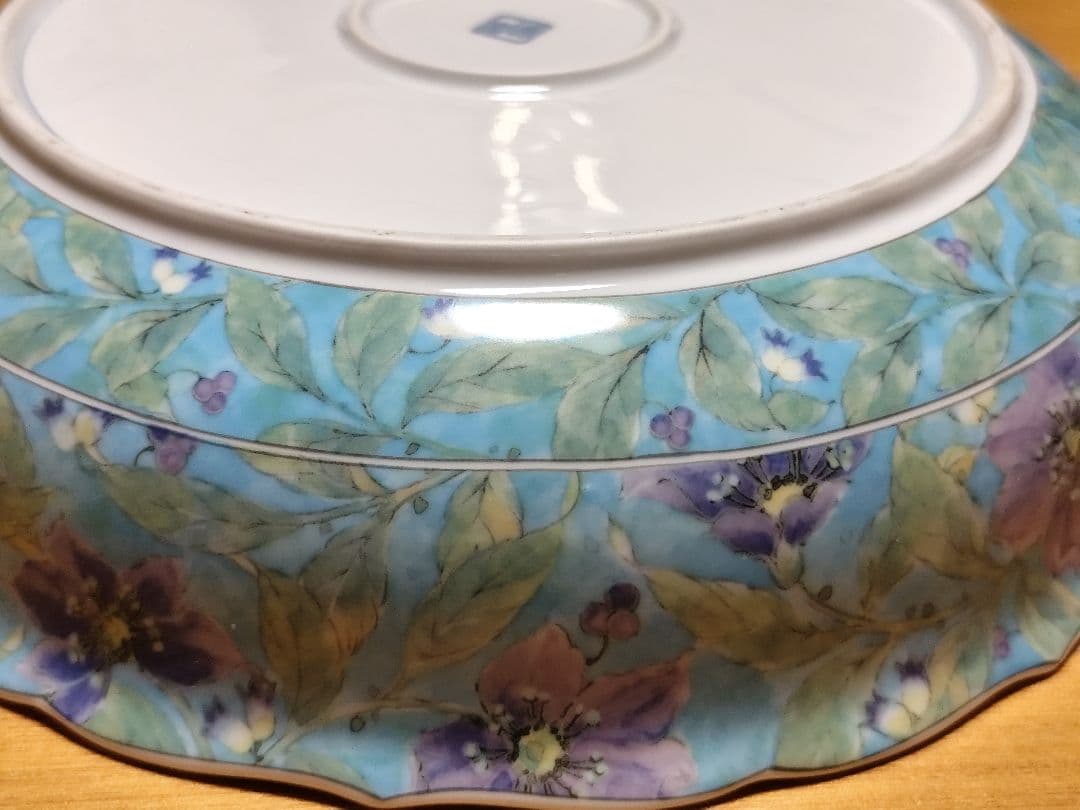 前畑陶器　庫山窯　紫草花　菓子鉢　大鉢　盛鉢　色絵　染付　輪花鉢