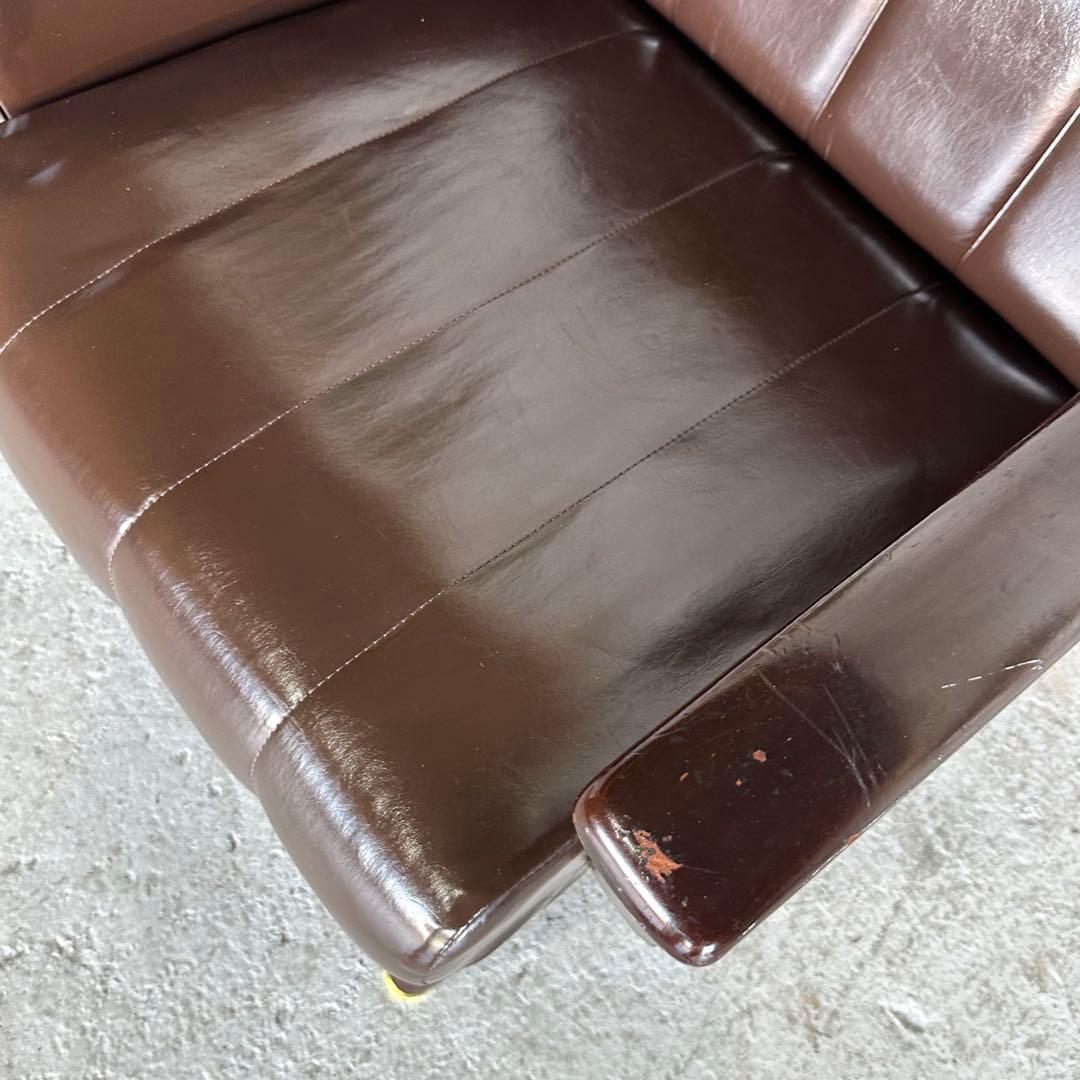 ★昭和60年代★ヴィンテージ 応接ソファ 1人掛け 木肘 ブラウン 合皮 レトロ