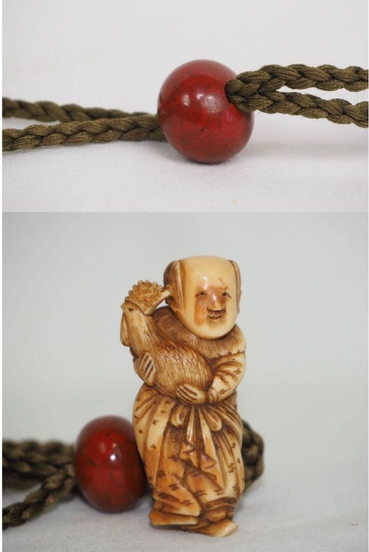 送料無料　江戸時代　極上品（在銘）本金梨子地螺鈿蒔絵 鶏図印籠 人物根付 木箱付