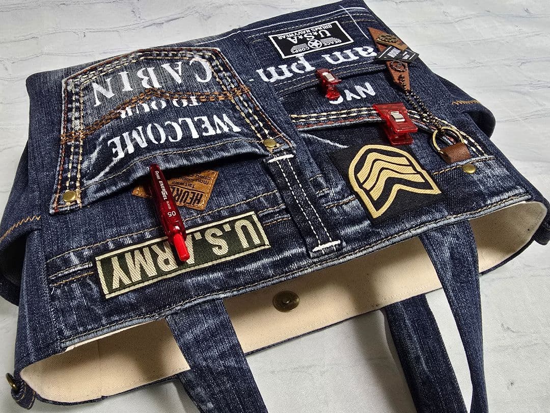 デニムリメイクトートバッグ お洒落カジュアル 男前