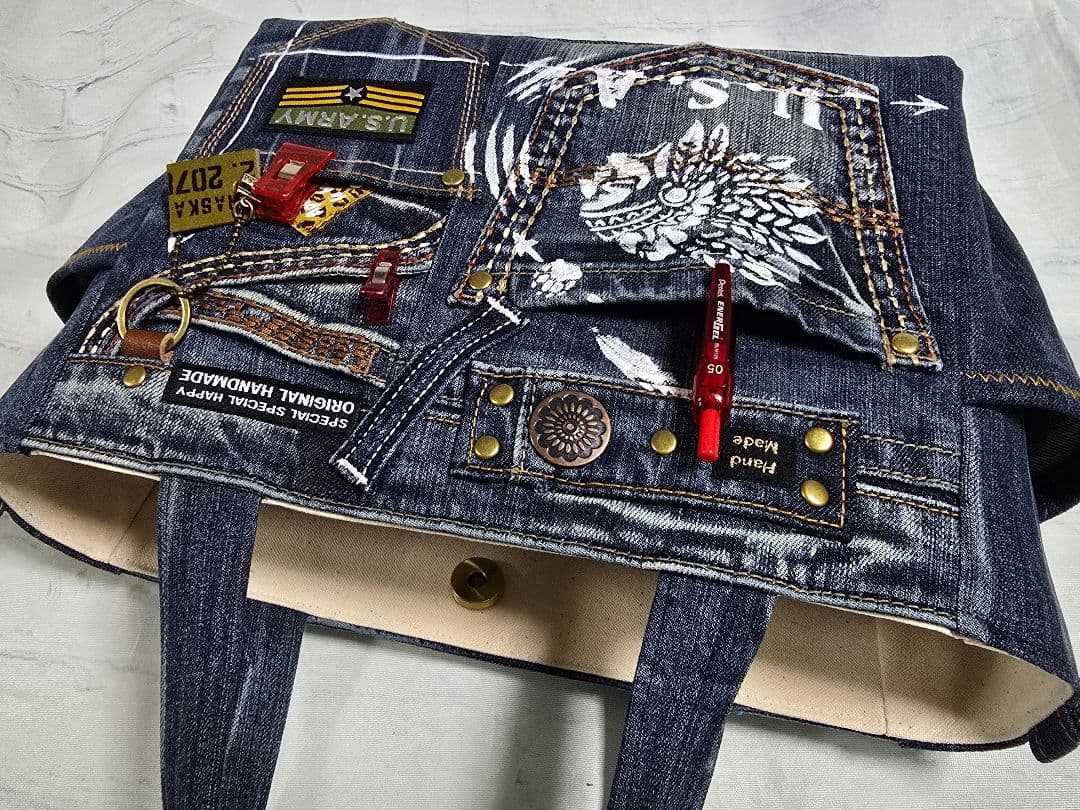 デニムリメイクトートバッグ お洒落カジュアル 男前