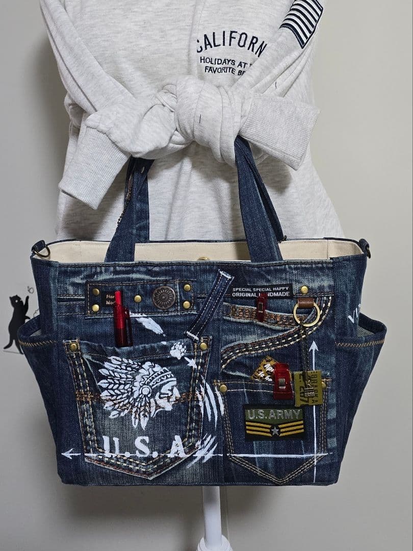 デニムリメイクトートバッグ お洒落カジュアル 男前