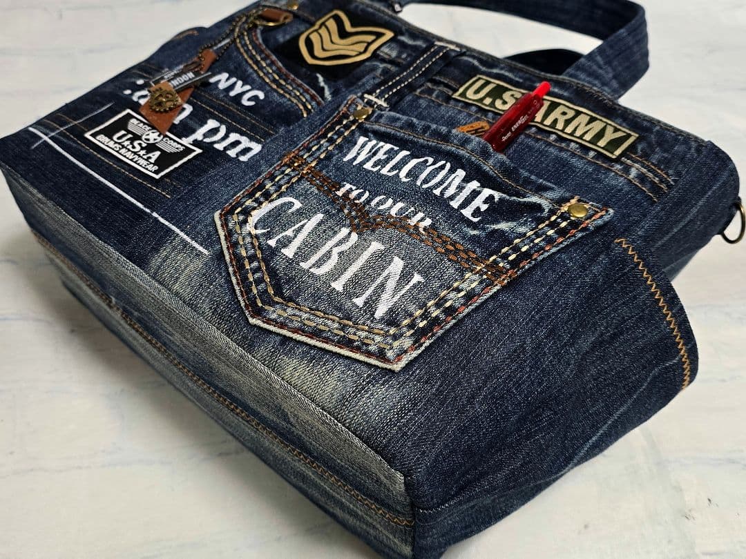 デニムリメイクトートバッグ お洒落カジュアル 男前