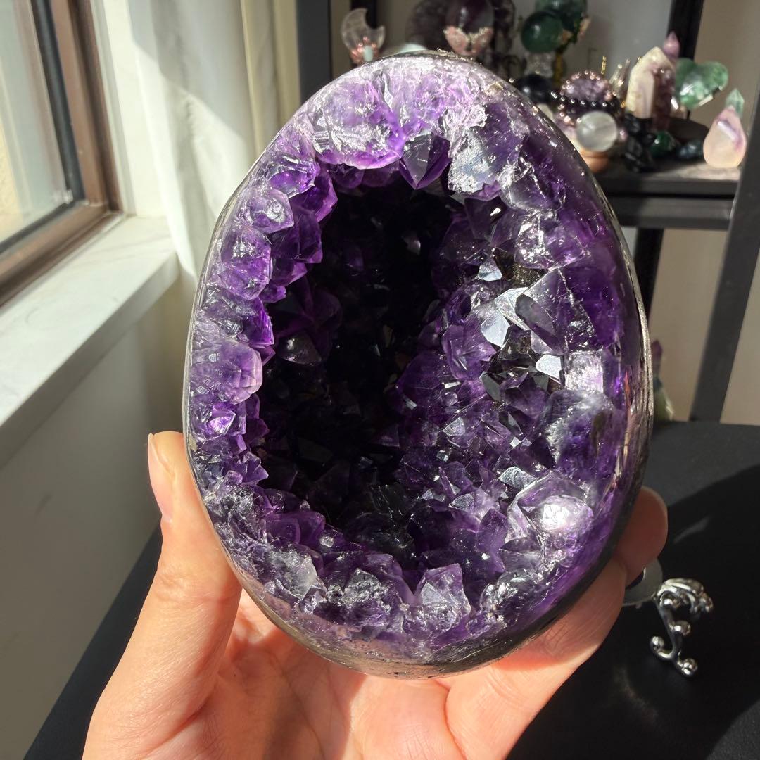 天然石アメジストのドーム　置物　台座付きNO.022114