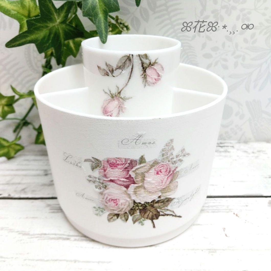 デコパージュꔛ‬ꕤ インテリア雑貨♡回転式収納ケース♡小物入れ♡薔薇♡リメイク