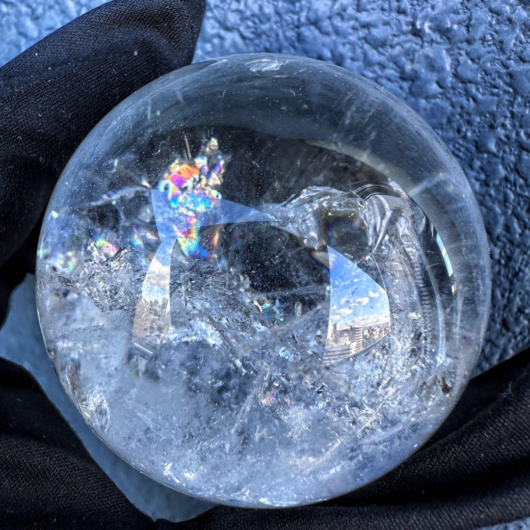 ヒマラヤ水晶☆ガーデンクォーツ共生 丸玉レインボー☆天然石☆パワー浄化A1310