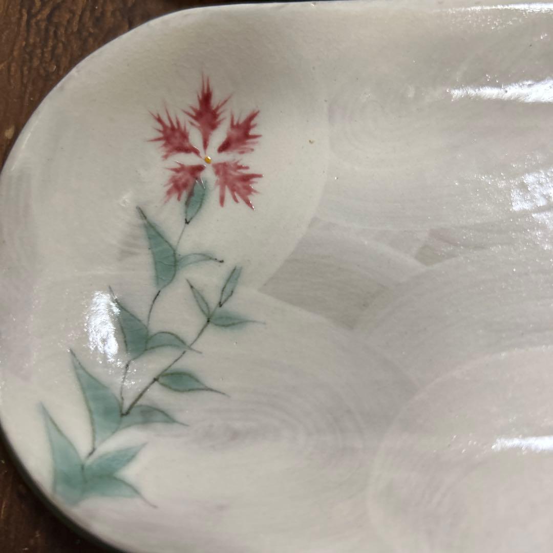 希少　京焼　清水焼　陶あん　色絵付け　五草花　豆皿　楕円皿　長皿　全8点