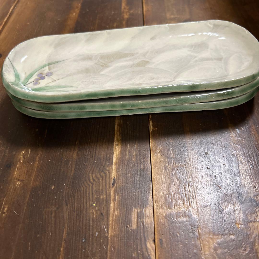 希少　京焼　清水焼　陶あん　色絵付け　五草花　豆皿　楕円皿　長皿　全8点