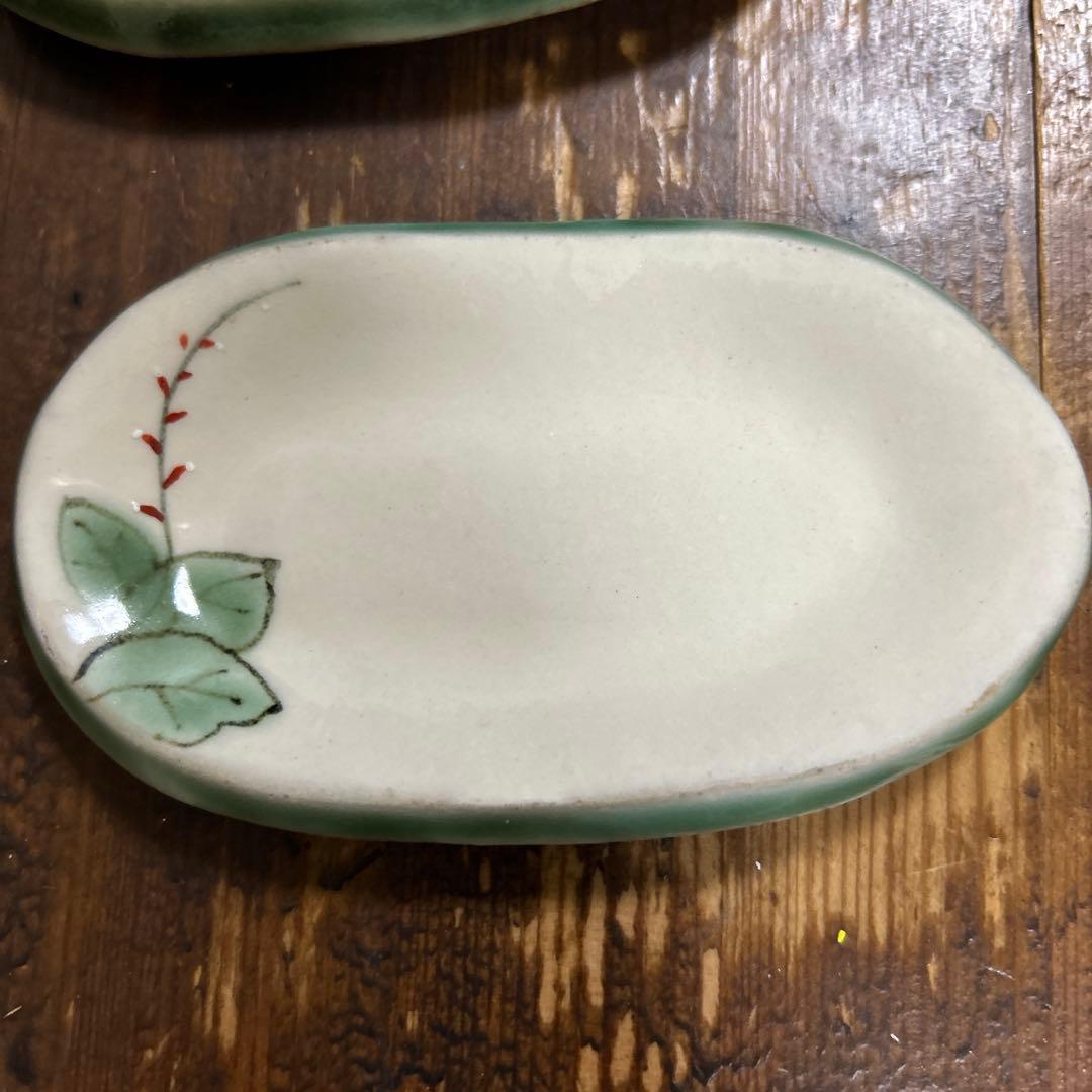 希少　京焼　清水焼　陶あん　色絵付け　五草花　豆皿　楕円皿　長皿　全8点