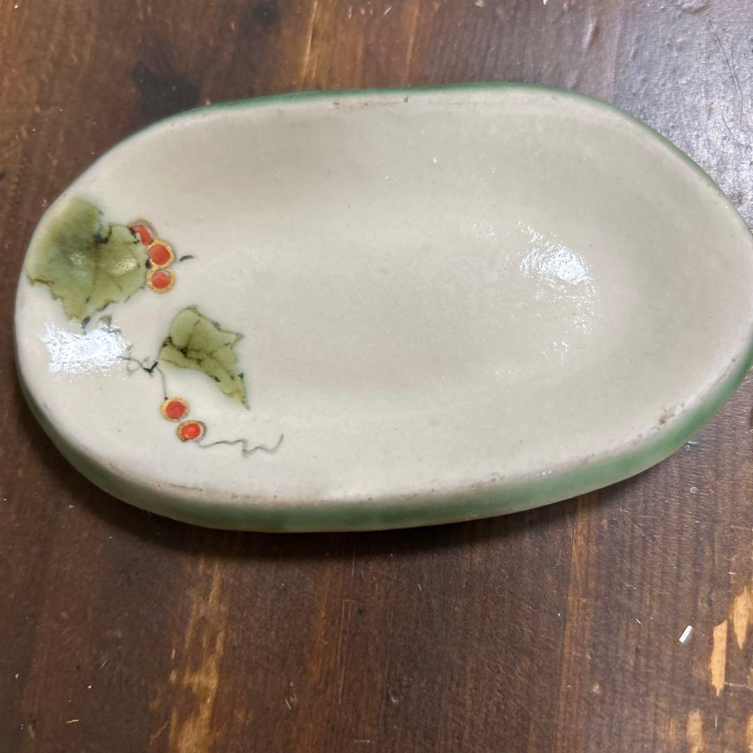 希少　京焼　清水焼　陶あん　色絵付け　五草花　豆皿　楕円皿　長皿　全8点