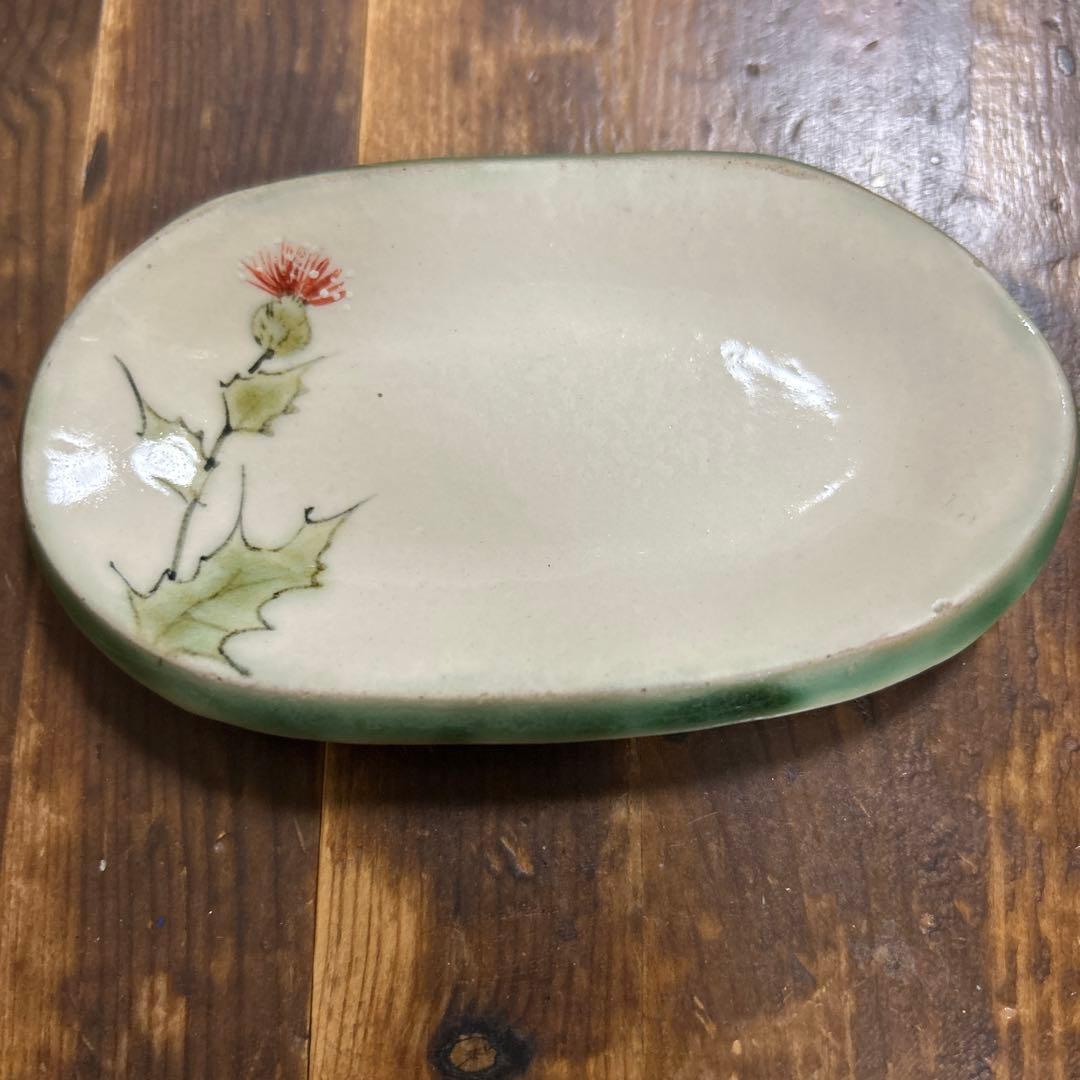 希少　京焼　清水焼　陶あん　色絵付け　五草花　豆皿　楕円皿　長皿　全8点