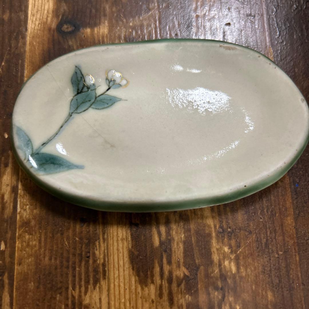 希少　京焼　清水焼　陶あん　色絵付け　五草花　豆皿　楕円皿　長皿　全8点