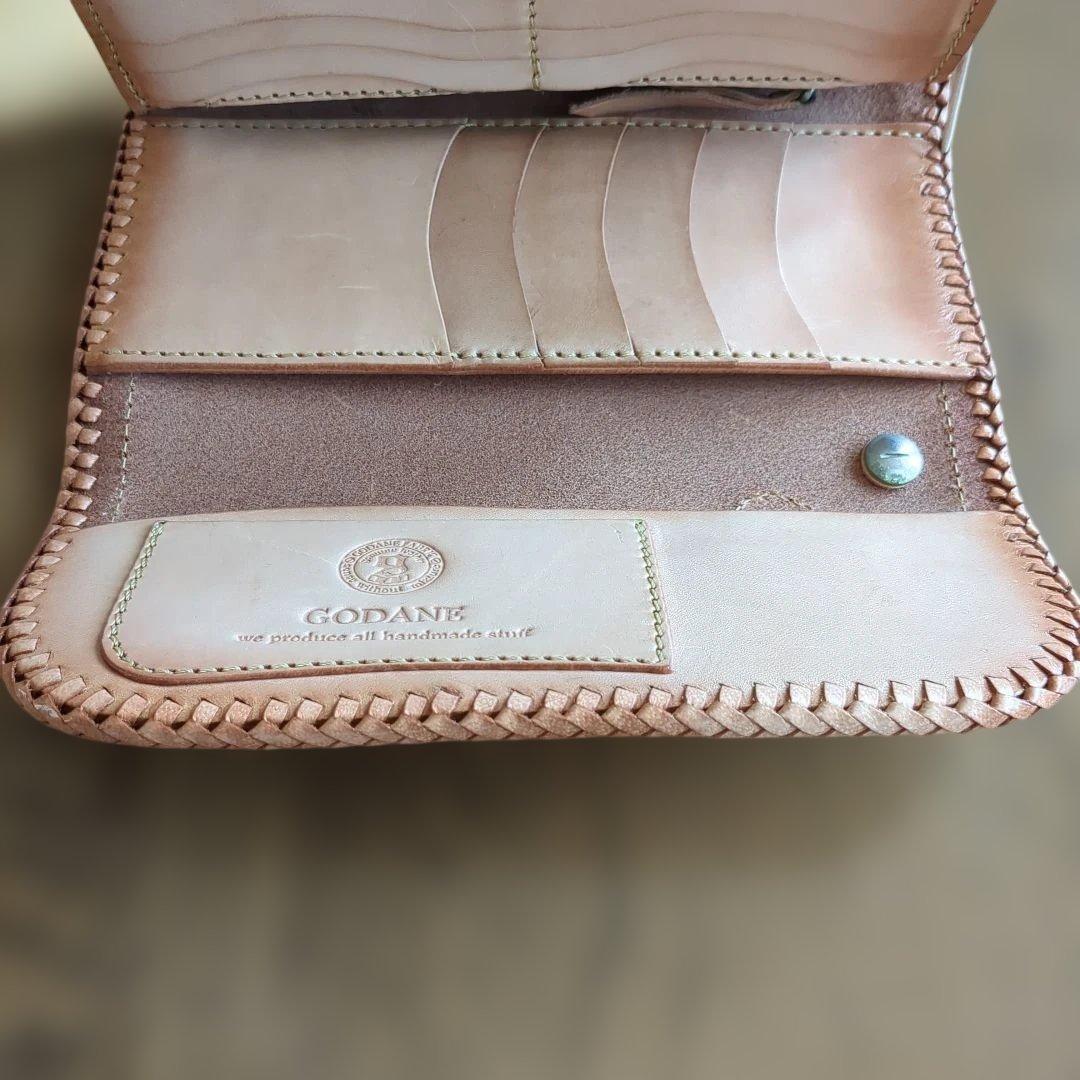 GODANEレザー編み込み長財布 ベージュ