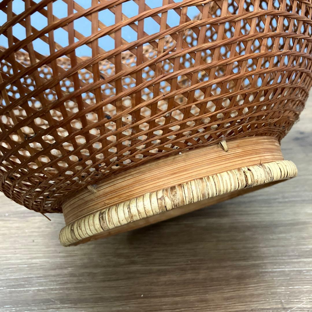 B-1 古道具 竹編み 籠 菓子器 花籠 六つ目編み 丸籠 持ち手付き 雑貨