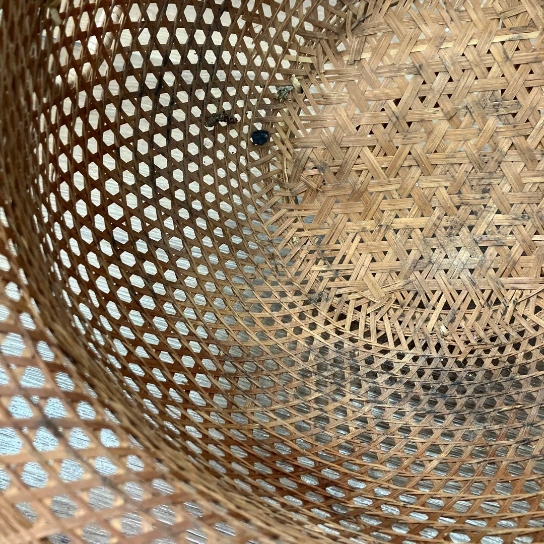 B-1 古道具 竹編み 籠 菓子器 花籠 六つ目編み 丸籠 持ち手付き 雑貨