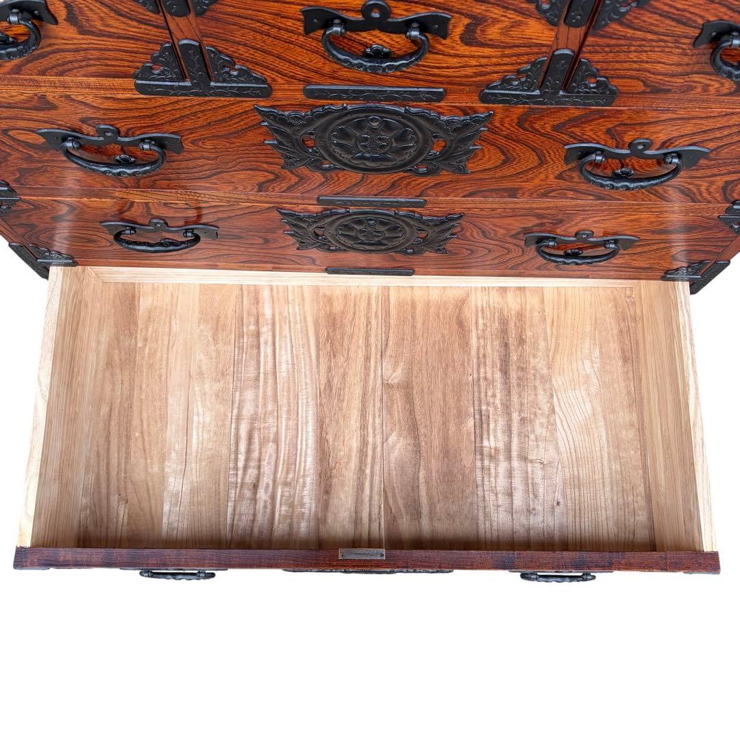 美品■岩谷堂箪笥■伝統工芸品■拭漆■欅■整理箪笥■時代箪笥■5段■南部鉄器■