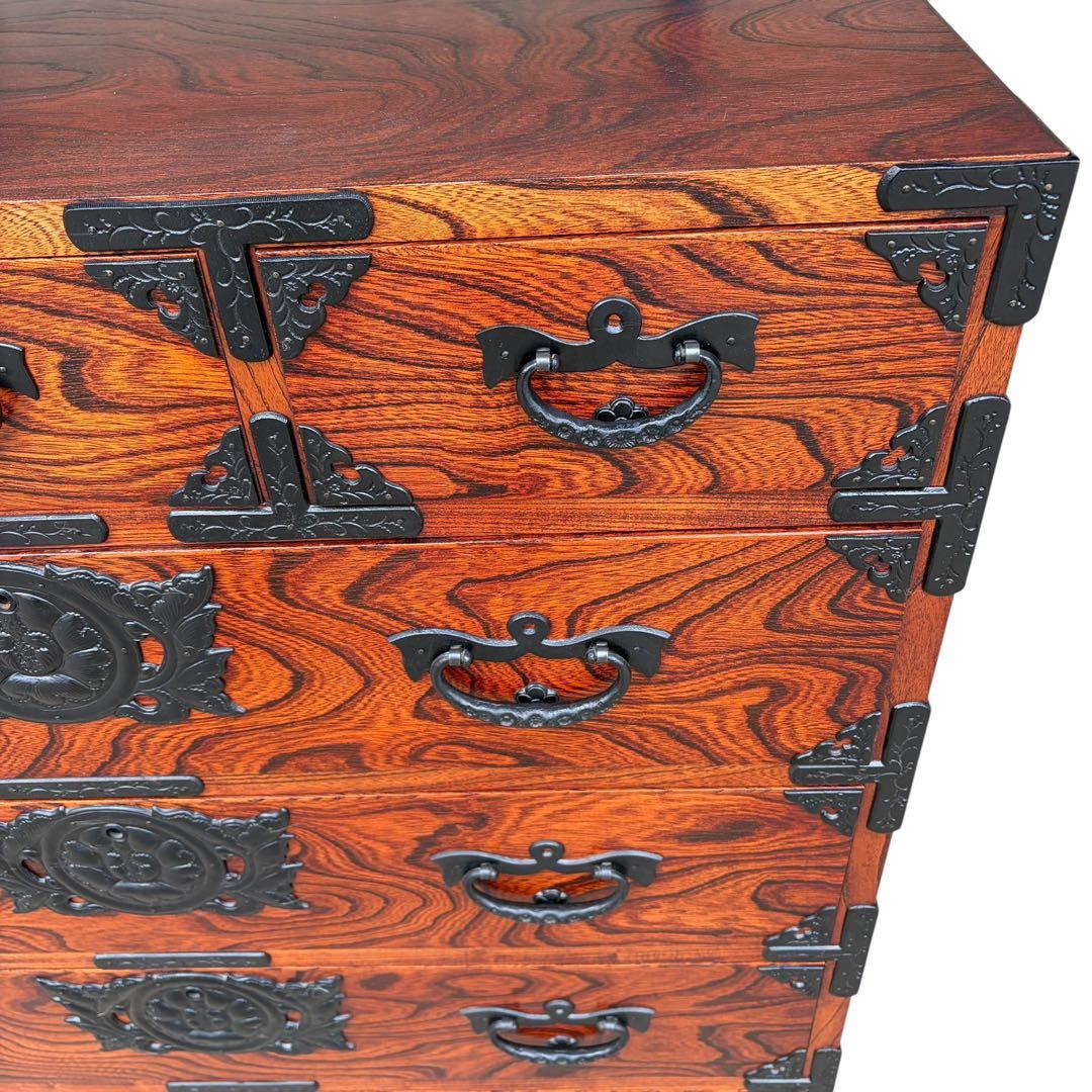 美品■岩谷堂箪笥■伝統工芸品■拭漆■欅■整理箪笥■時代箪笥■5段■南部鉄器■