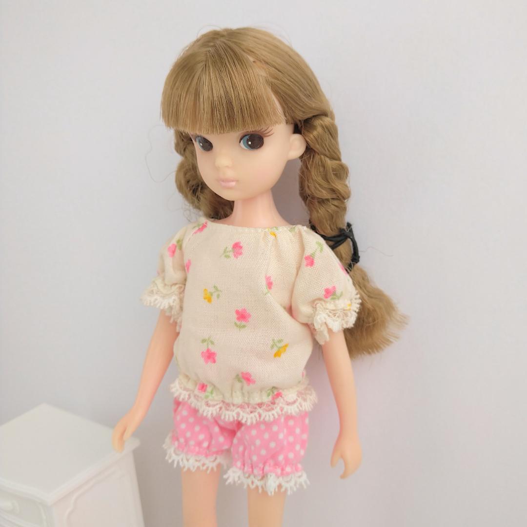 832【復刻版初代リカちゃん】ドット柄ピンクのふんわりかぼちゃパンツ