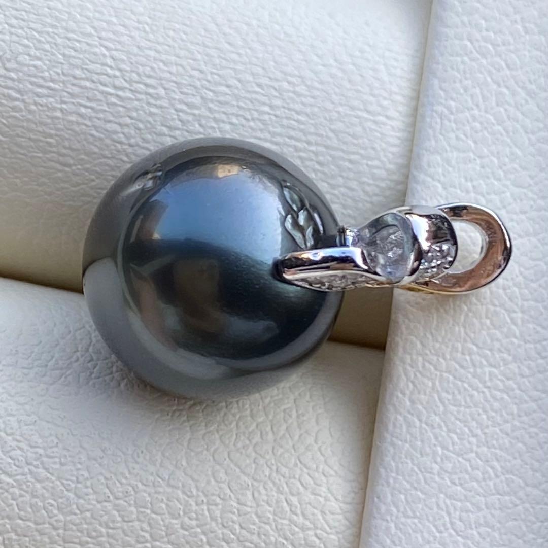 本真珠　南洋黒蝶真珠ネックレストップ　12.7mmダークグリーンPT959