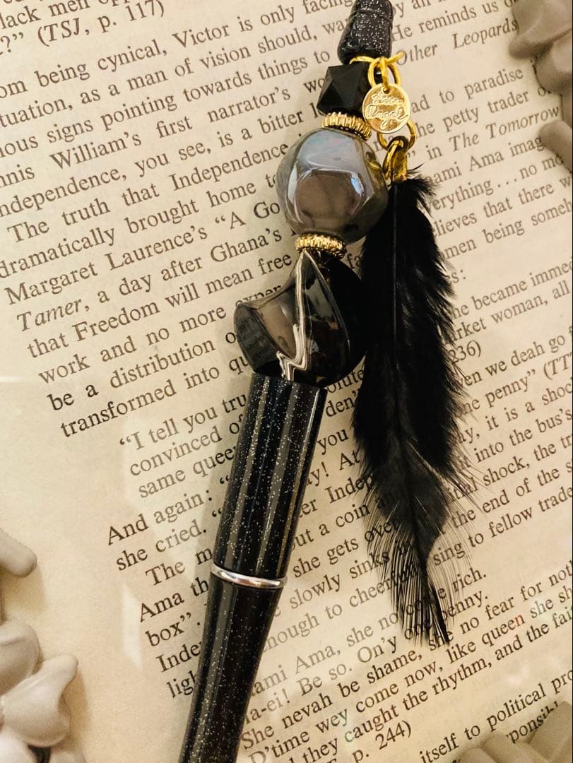 black×gold×feather⁑黒羽チャーム　オリジナルカスタムボールペン