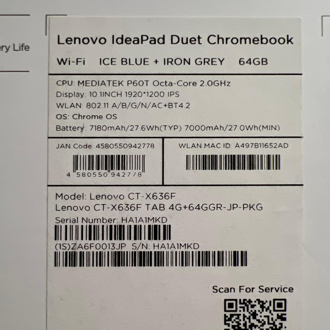 Chromebook本体 Chromebook Lenovo IdeaPad Duet CT-X636F