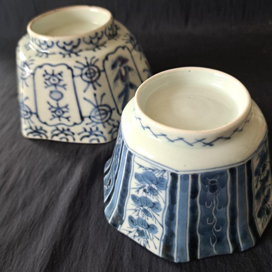 「麒麟(きりん)の小鉢に小料理を！」 古伊万里染付角鉢 2客セット 骨董アンティ