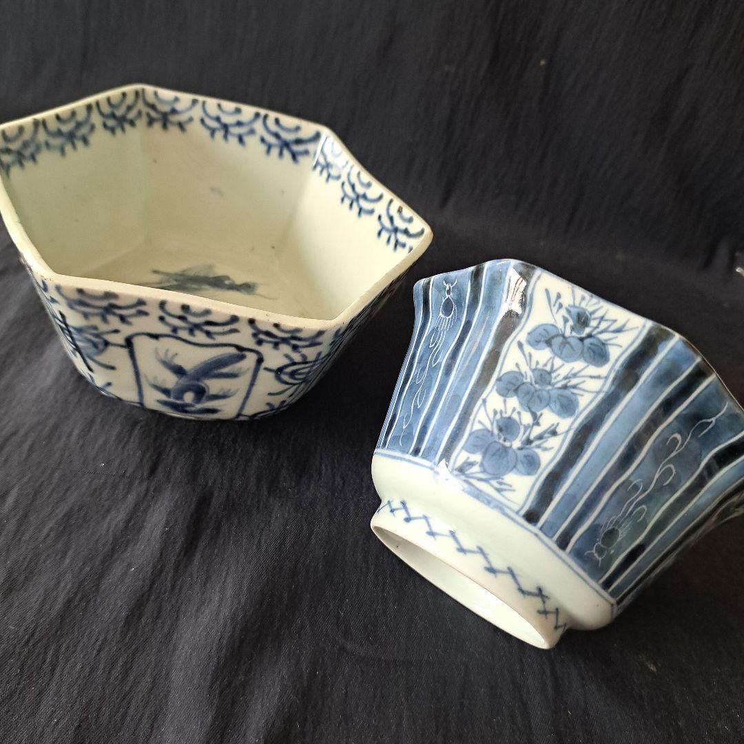 「麒麟(きりん)の小鉢に小料理を！」 古伊万里染付角鉢 2客セット 骨董アンティ